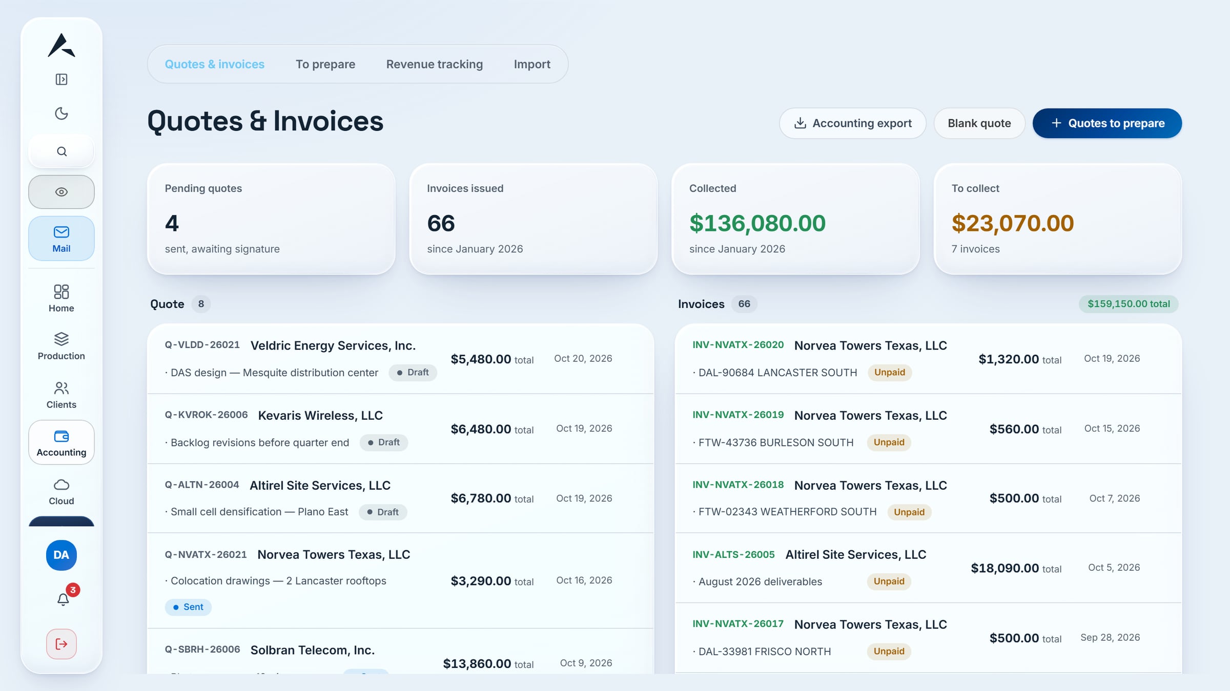 Quotes and invoices