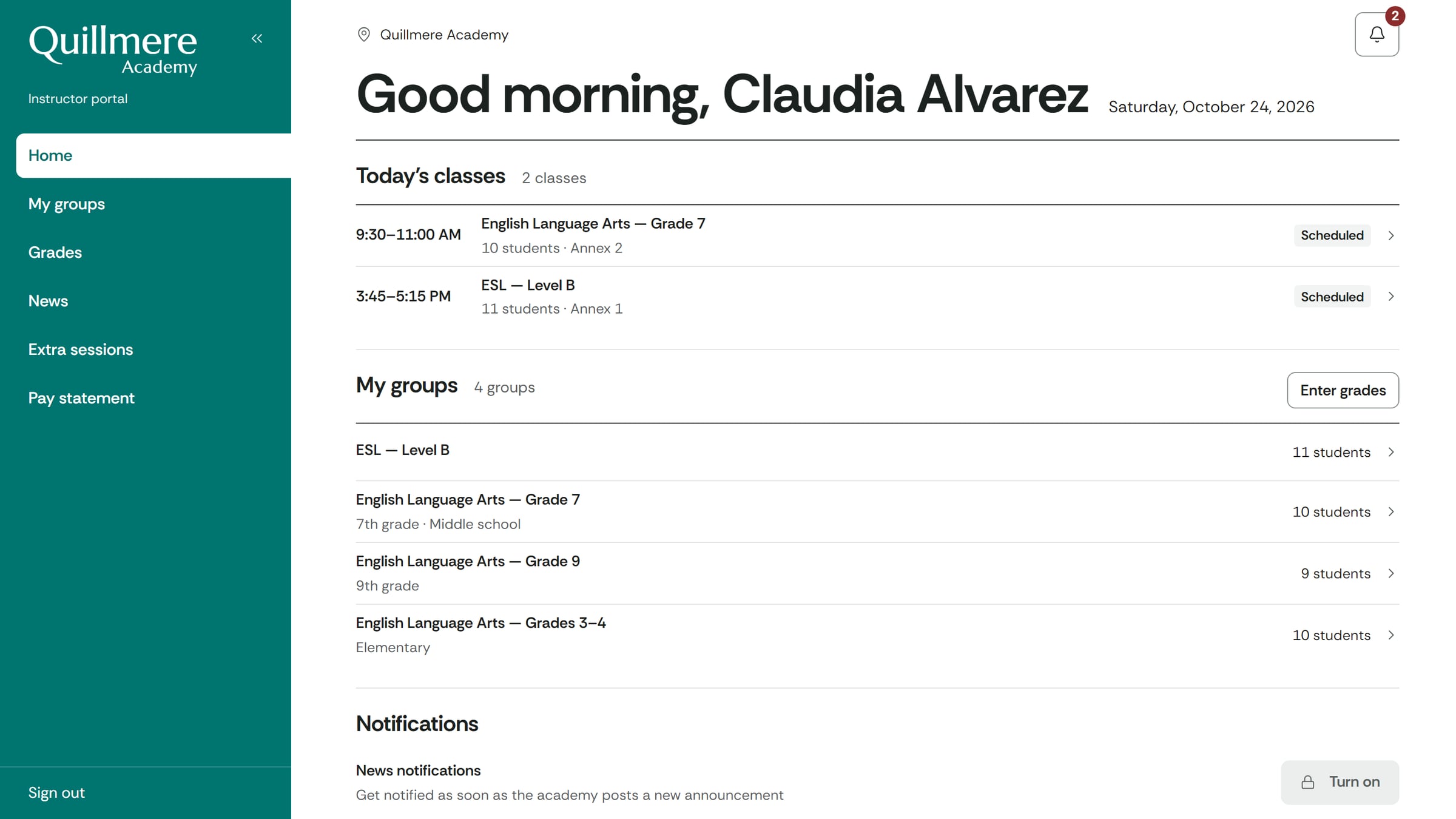 Today's classes, room by room