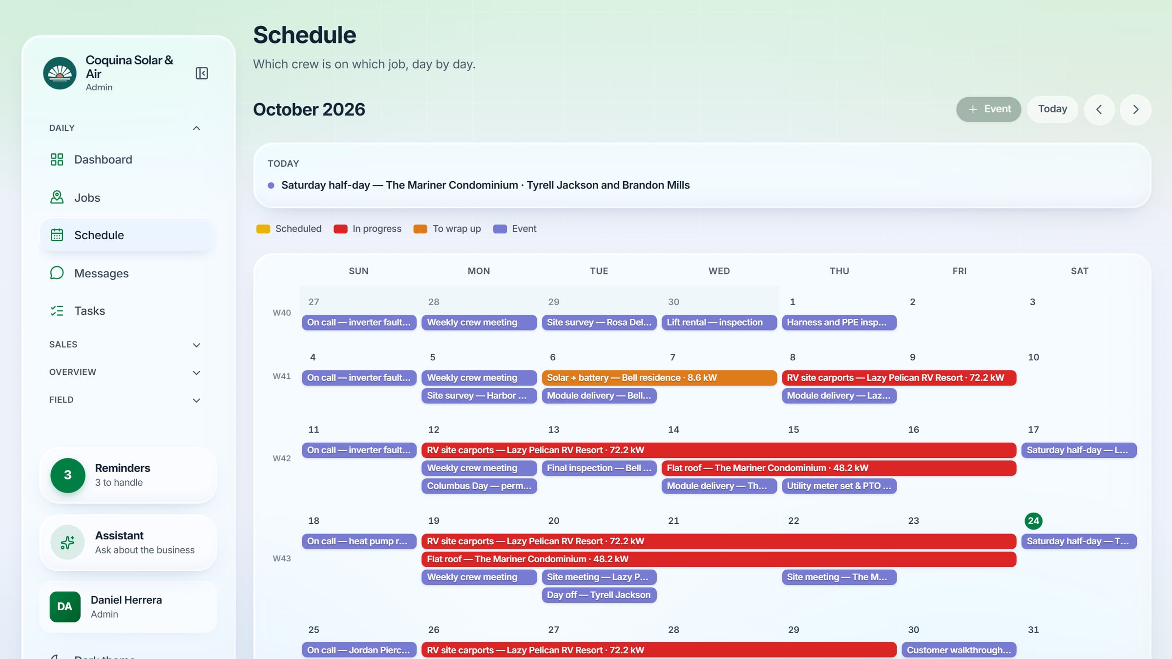 The crew schedule