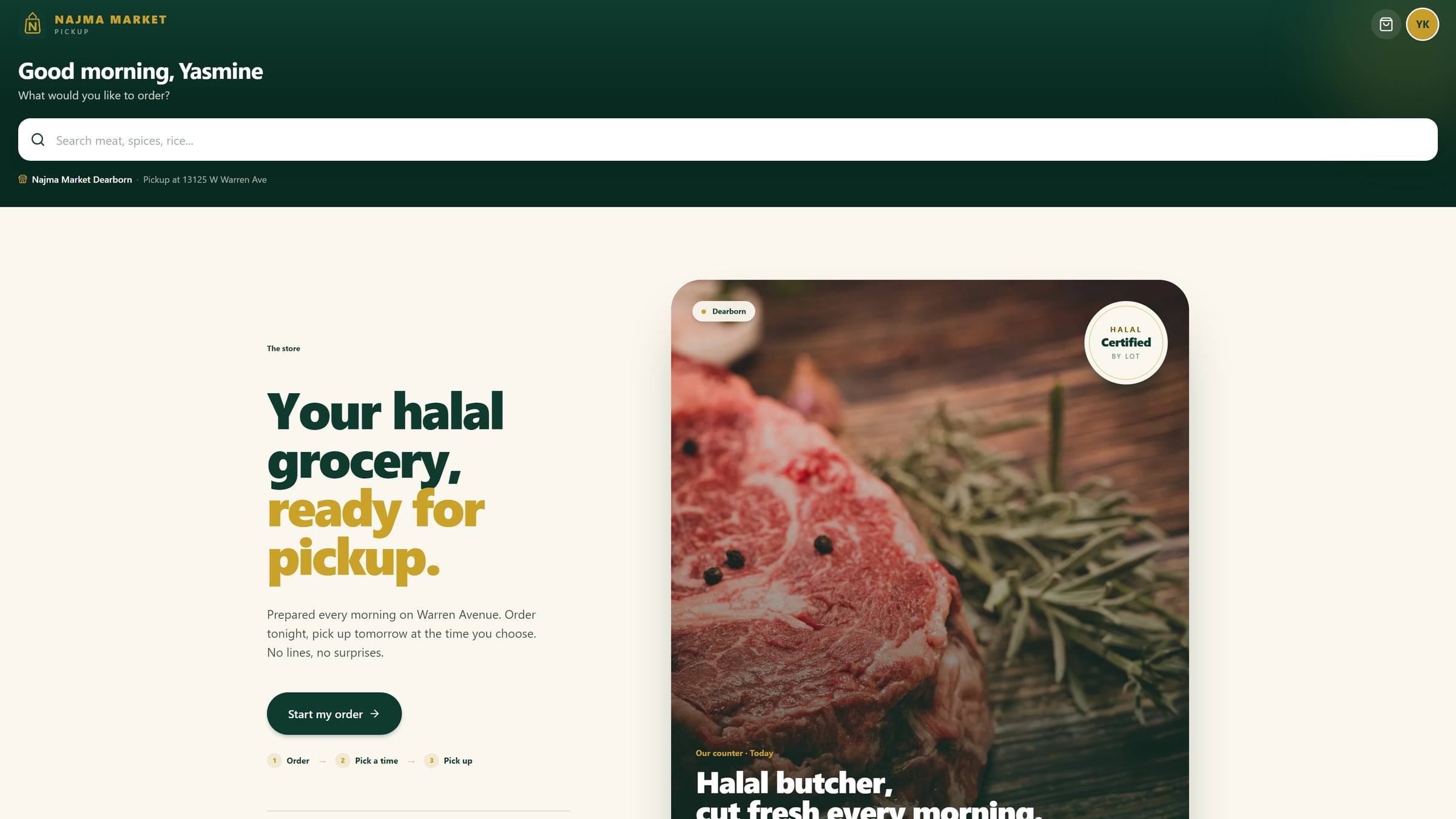 The online store’s homepage