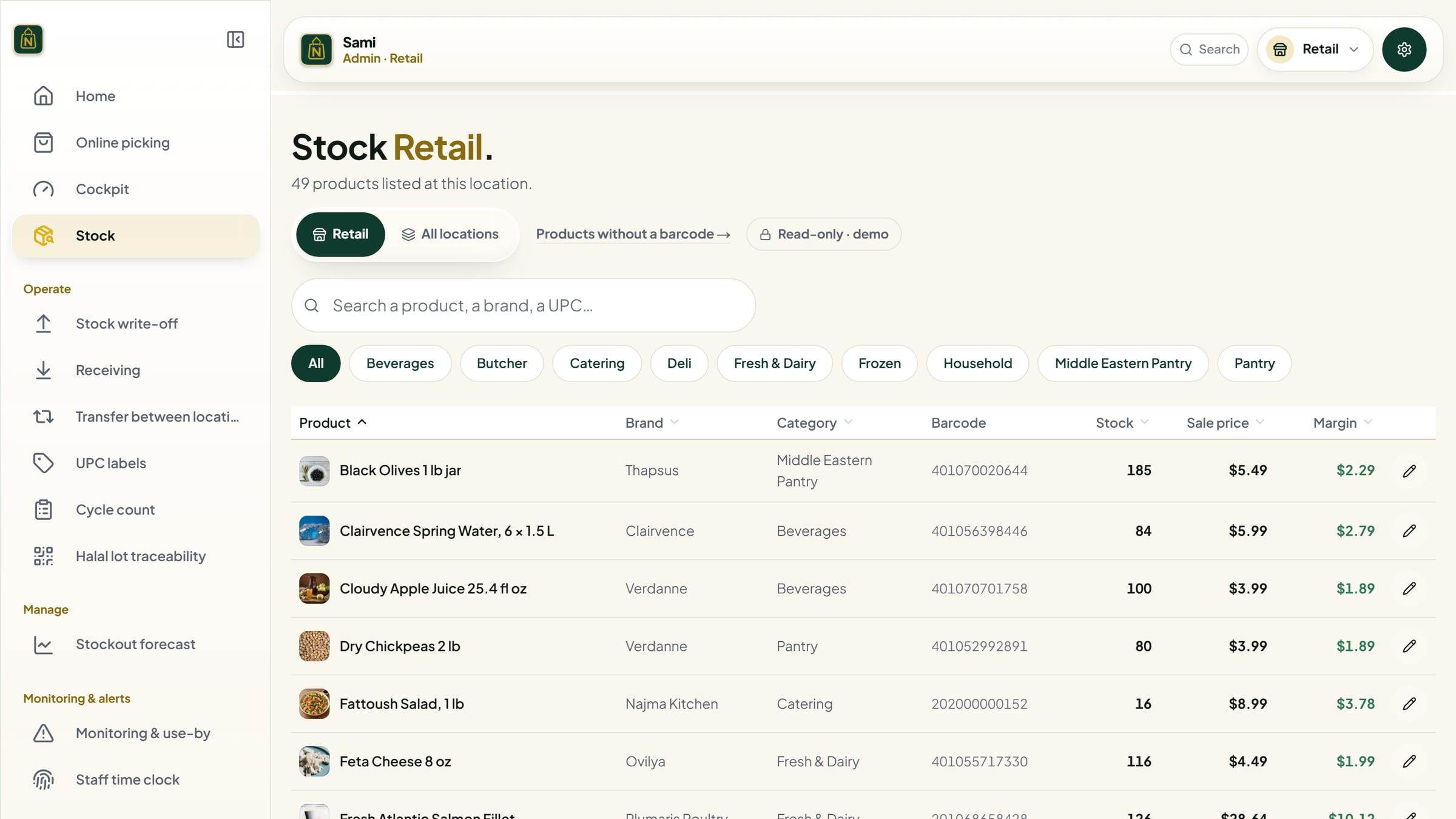 Stock, warehouse by warehouse